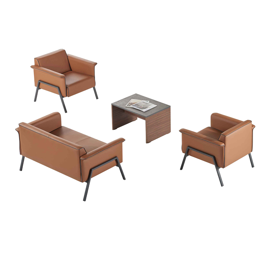 Brown office furniture designer leather armchair luxurious 2-seater table
