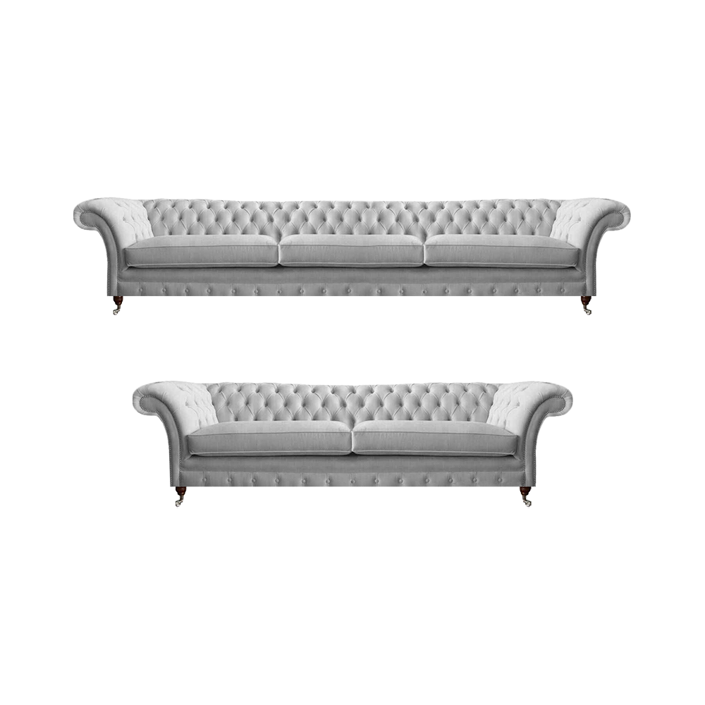 Chesterfield White Sofa Suite Elegant Upholstered Couches Fabric Sofas 2-piece Set