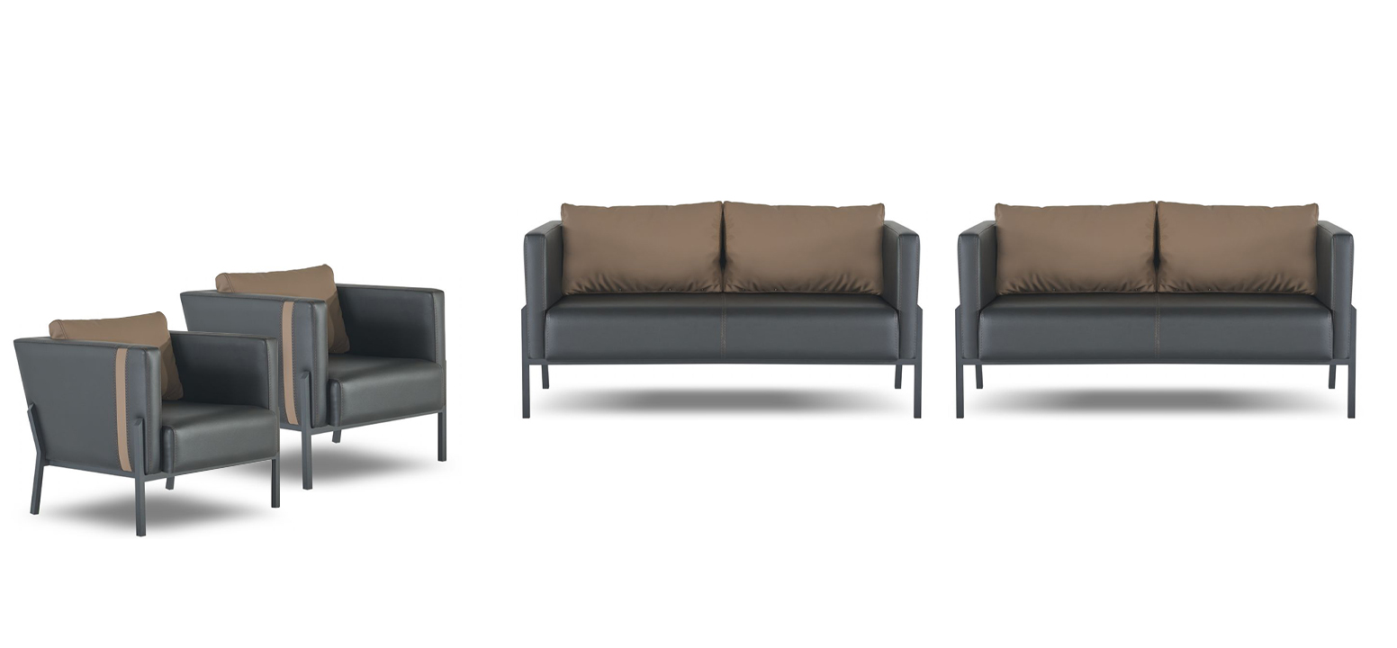 Exclusive office seating furniture designer 2x upholstered 2-seater elegant armchairs 4-piece set.