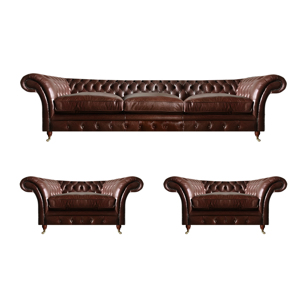 Leather sofa set 3+1+1 Chesterfield modern brown furniture
