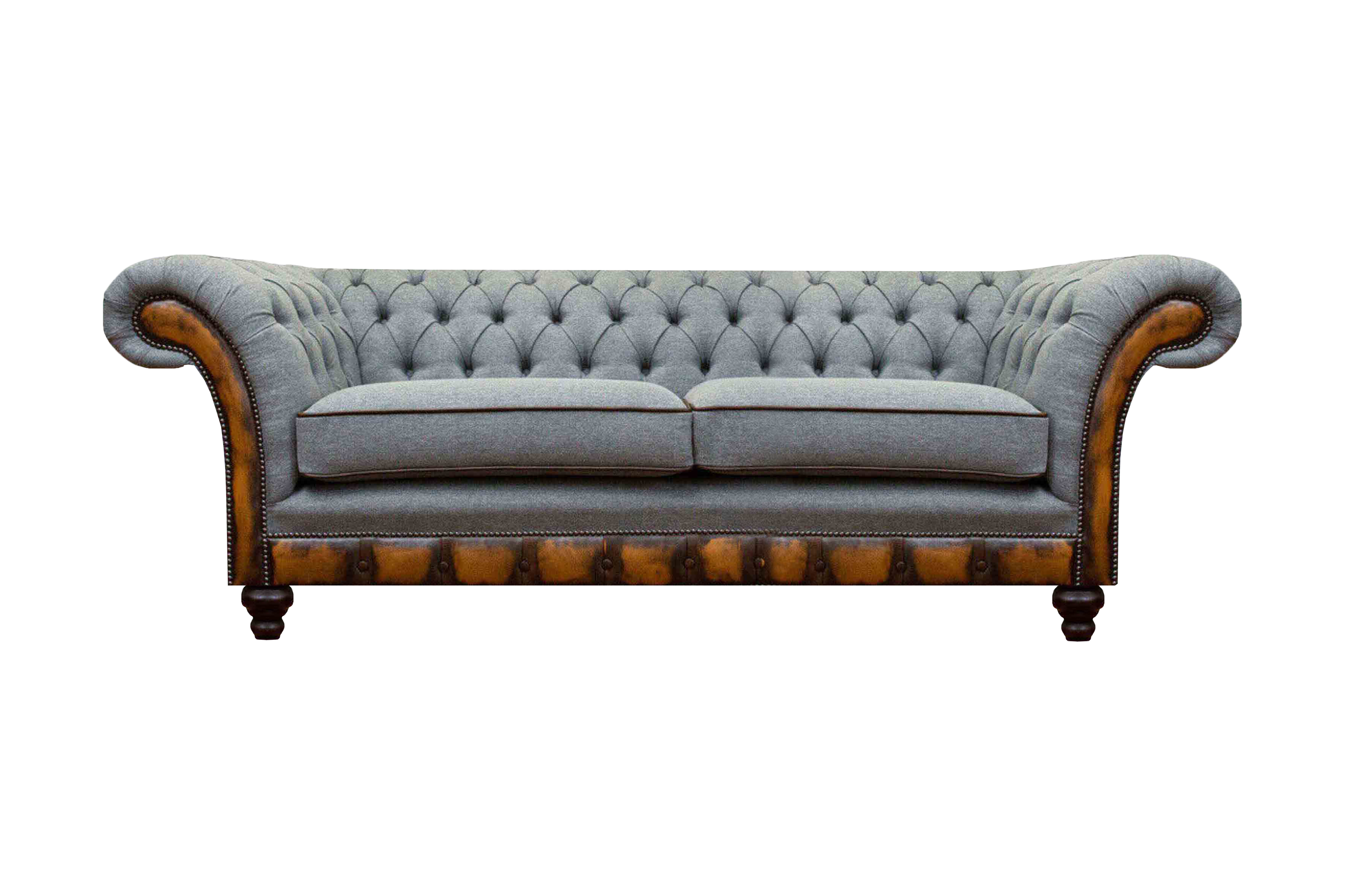 Gray Chesterfield living room couch two-seater modern fabric sofa