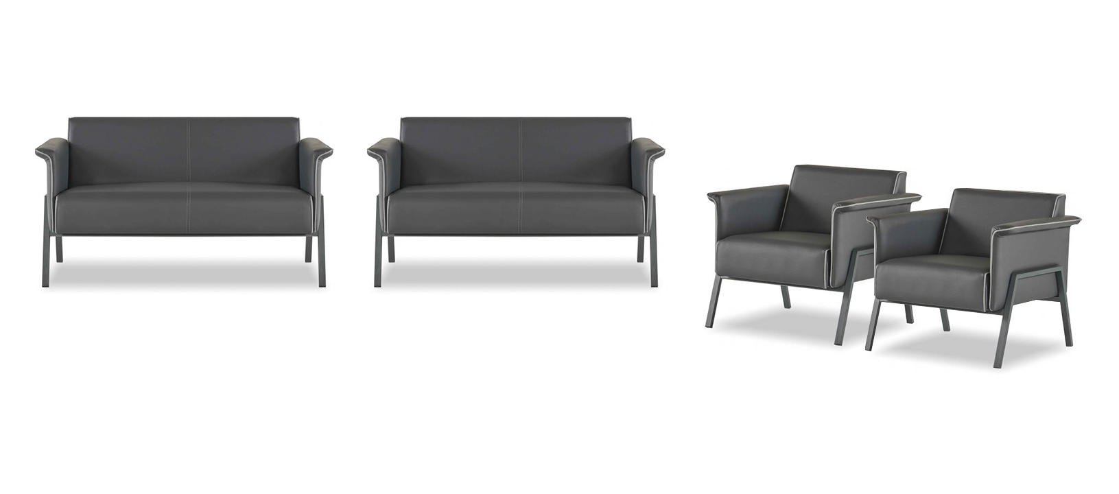 Dark gray home office set 2x fabric armchairs 2x two-seater furniture