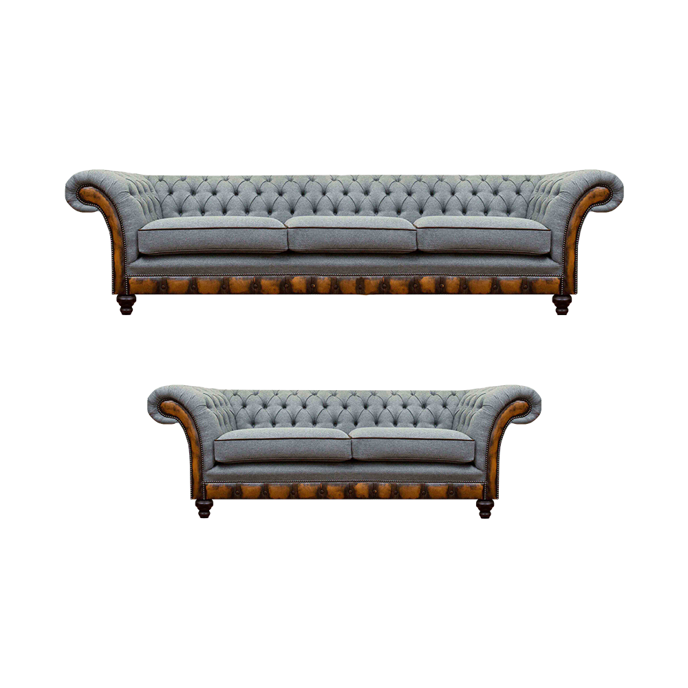 Gray Chesterfield fabric sofas luxurious living room couch set 2-piece