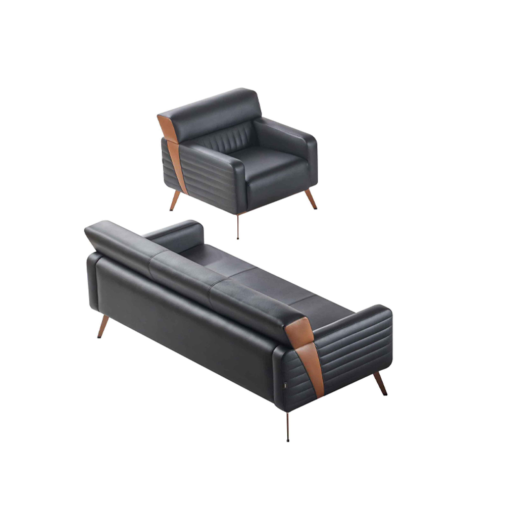Sofas Office 2-piece 3-seater Armchair Black Solid Color Modern Design