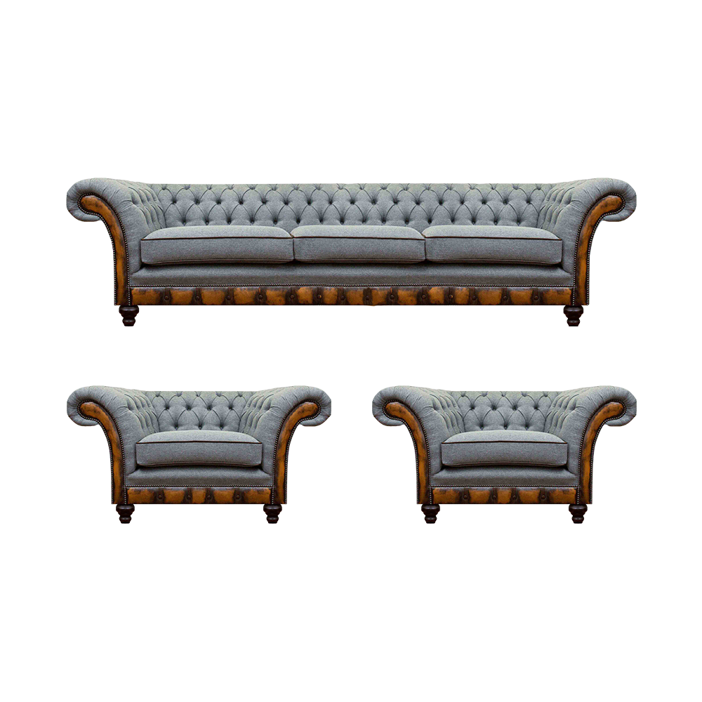 Stylish Chesterfield light grey couch set living room sofas 3-piece