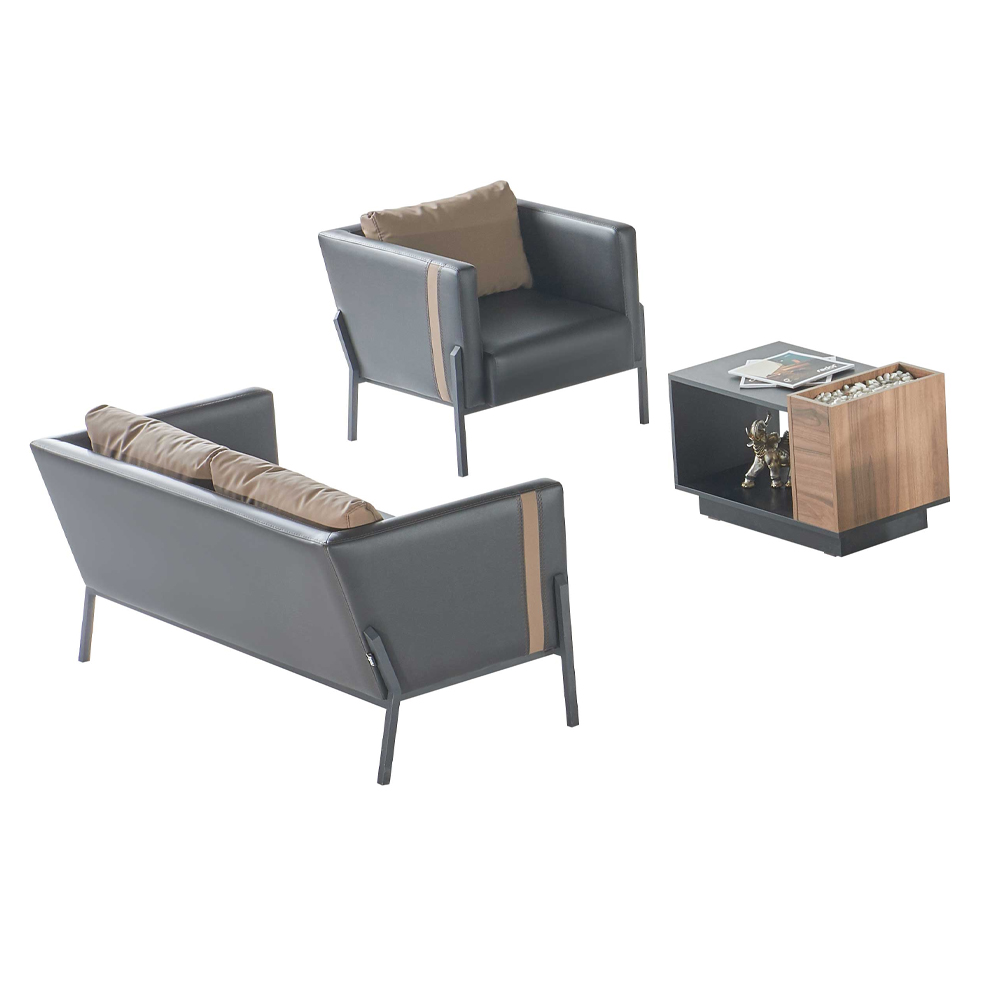 Modern office two-seater luxurious wooden coffee table upholstered armchair 3-piece set