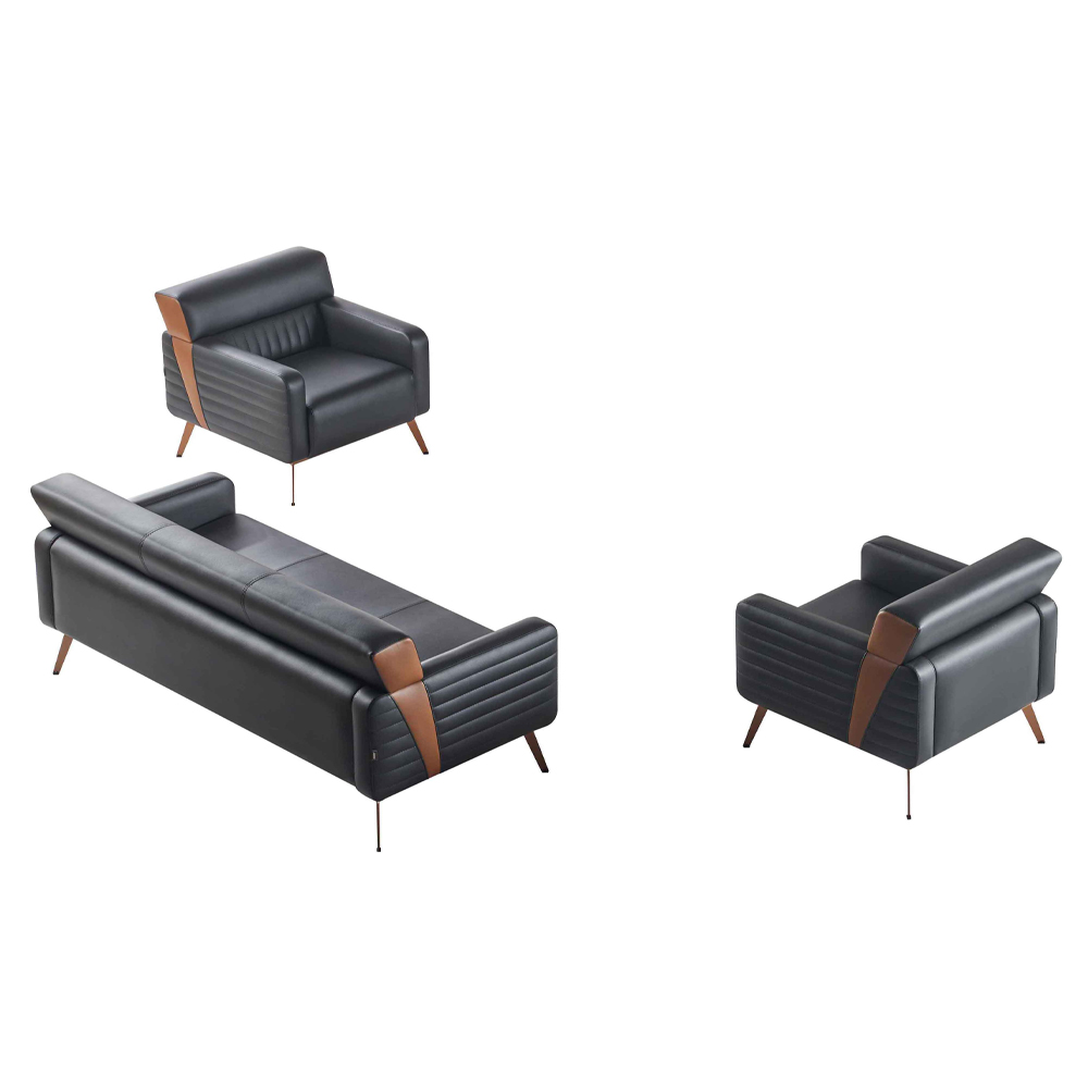 Home Office Set 3-piece 3-seater 2x Armchairs Black Solid Color Modern Style