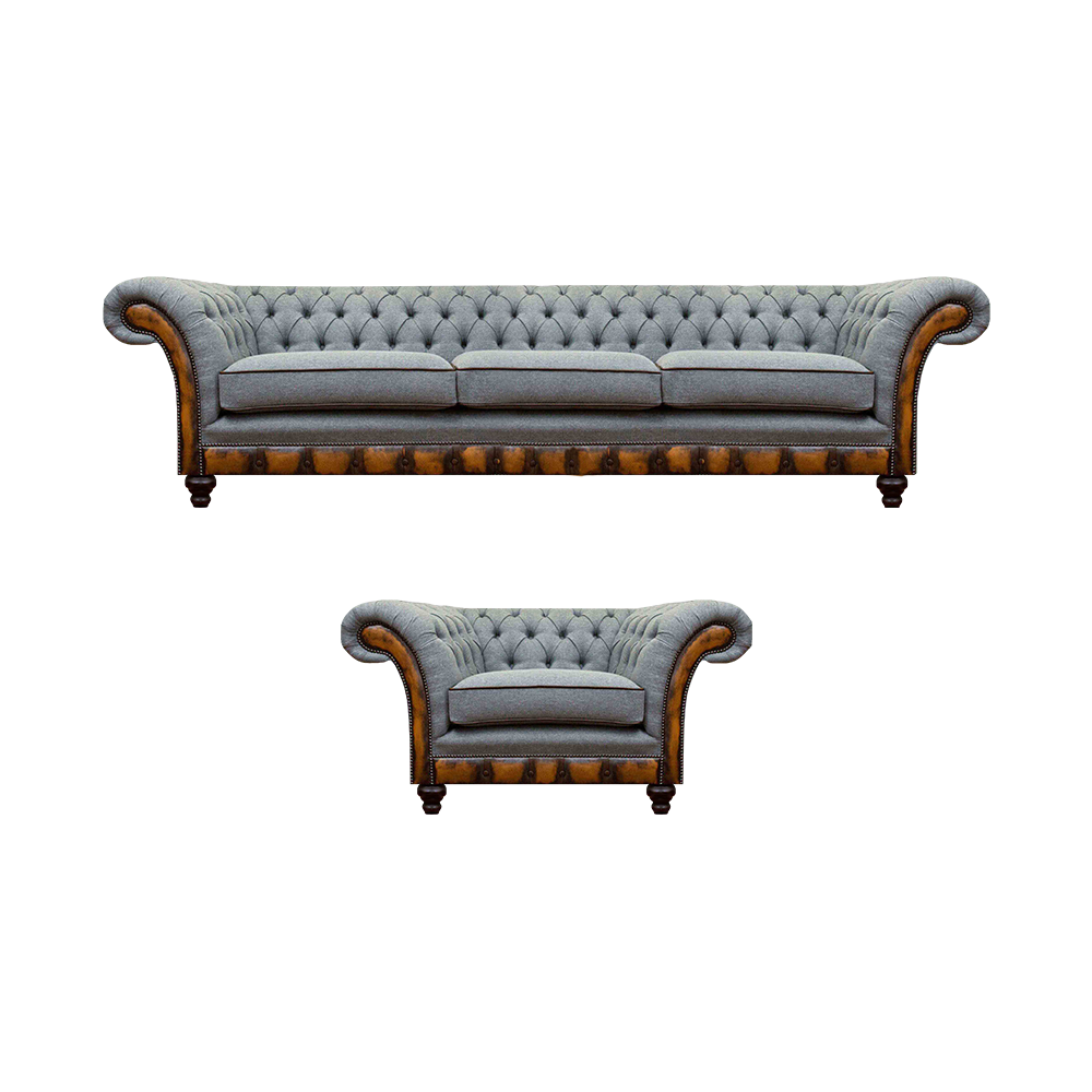 Chesterfield Living Room Fabric Sofa Exclusive Armchair 3-Seater 2pc