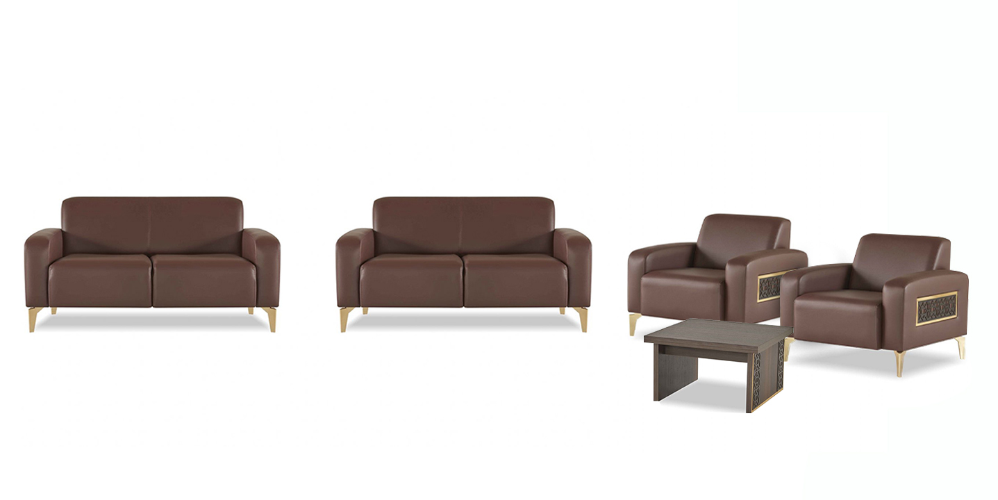 5-piece home office set: 2x 2-seater sofas, 2x armchairs, coffee table, living room, brown