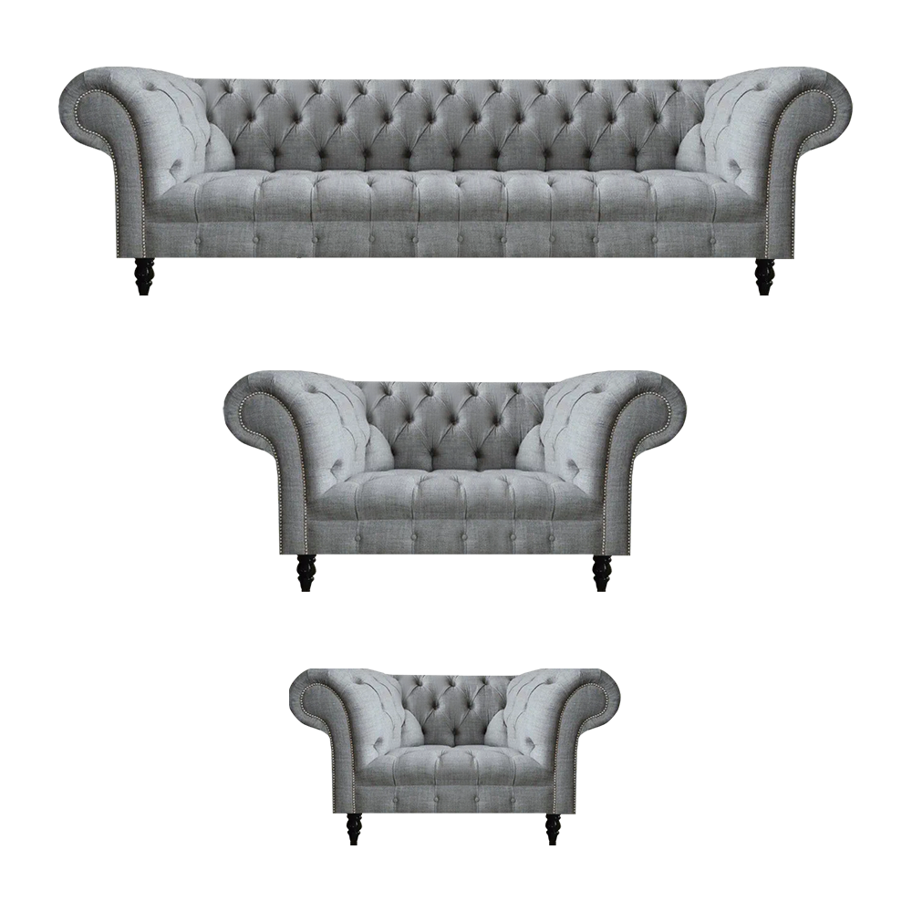 Luxury Chesterfield sofa set 4+2+1 seat gray furniture