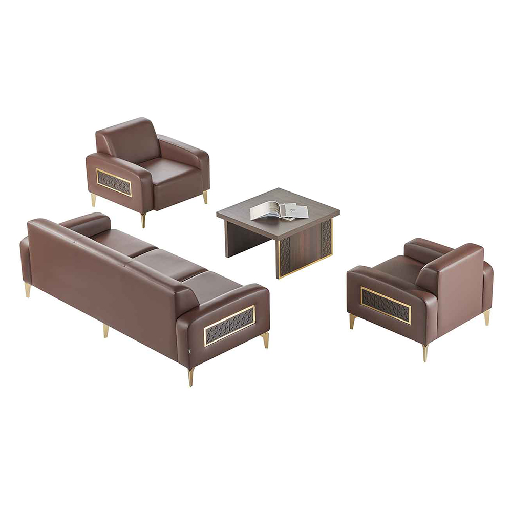 Study room set 4 pieces 3-seater 2x armchairs coffee table brown living room