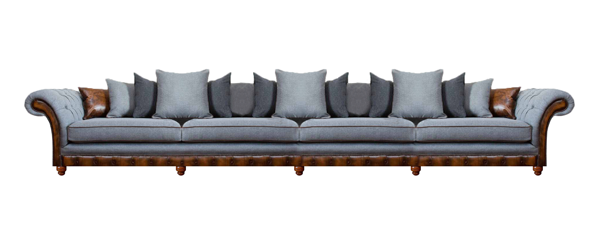 Luxury Gray Sofa 4 Seats Big Couch Modern Chesterfield Living Room
