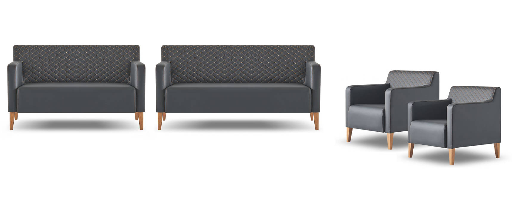 Home Office Set 4-piece 3-seater 2-seater 2x armchairs Black Living Room