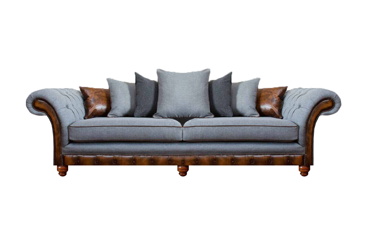 Modern Gray Two-Seater Sofa Couch Luxurious Furniture Upholstered Seat Chesterfield