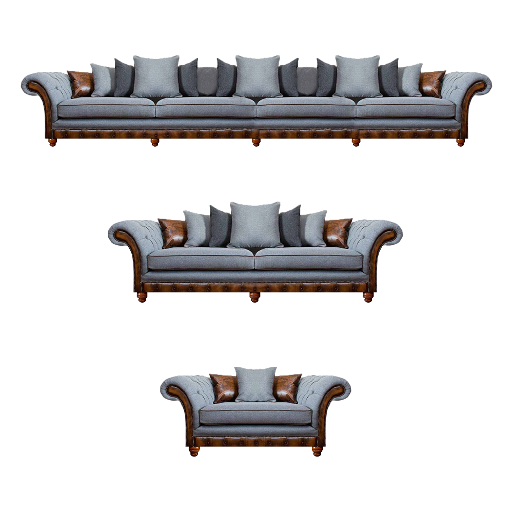 Chesterfield Gray Sofa Set 3pcs Modern Couches Luxurious Living Room