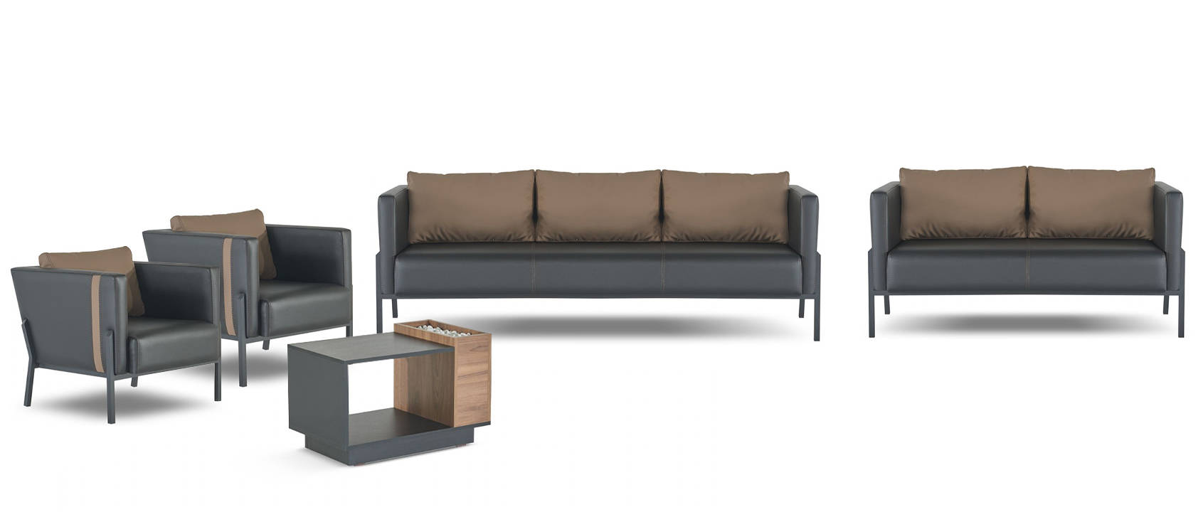 Luxurious office seating furniture: 3-seater, 2-seater, 2x armchairs.