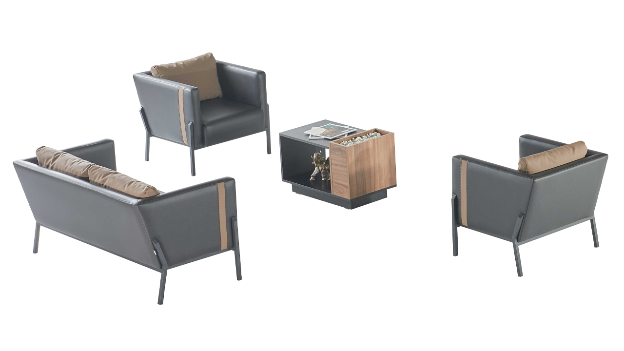 Home office leather seating furniture designer 2-seater 2 armchairs coffee table