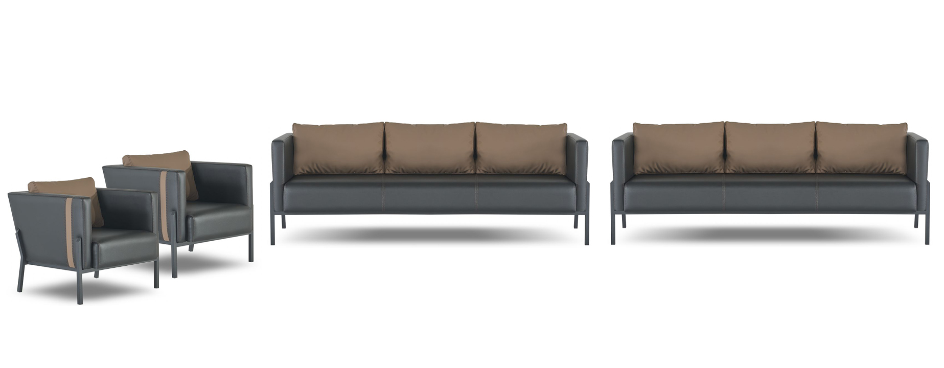 Designer office furniture luxurious 2x 3-seater elegant 2x leather armchairs 4-piece set