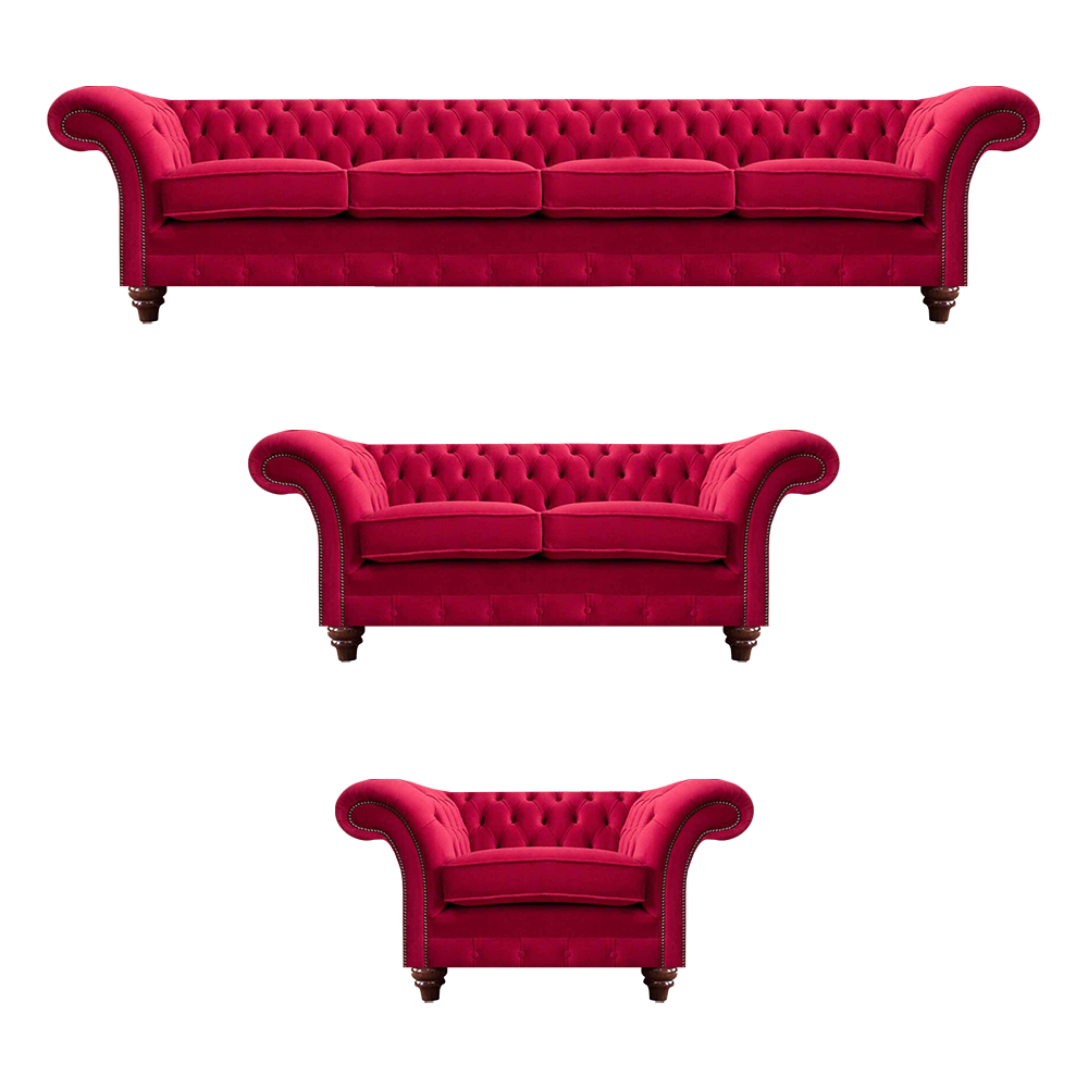Red Chesterfield couch set modern living room upholstered sofas 3 pieces
