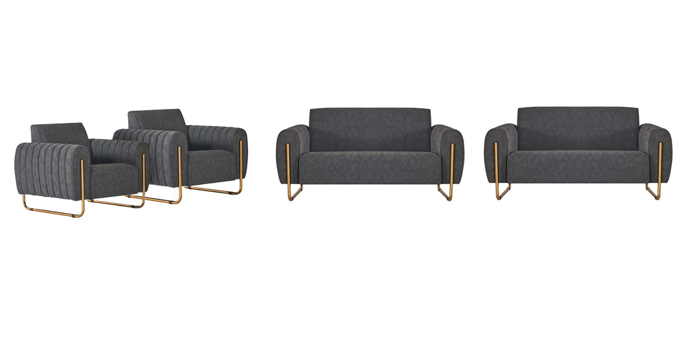 Home Office Fabric Sofas 4-piece set 2x 2-seater with 2x armchairs Gray Solid Color