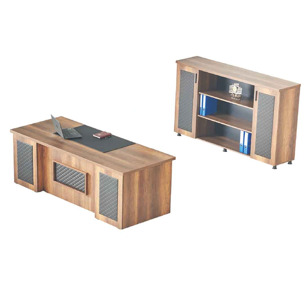 Office room set 2 pieces desk file cabinet brown black two-color