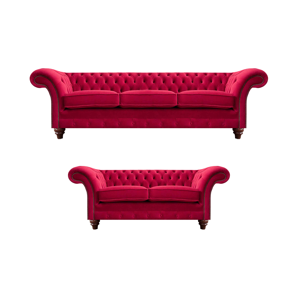 Designer Rote Chesterfield Couches Modern Upholstered Fabric Sofas 2-Piece Set