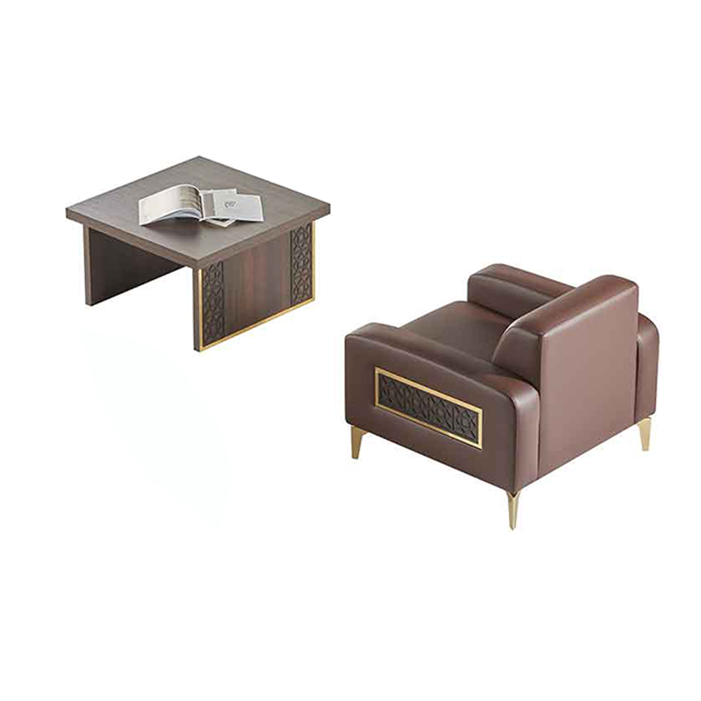 Home office set 2-piece armchair with coffee table living room brown solid color
