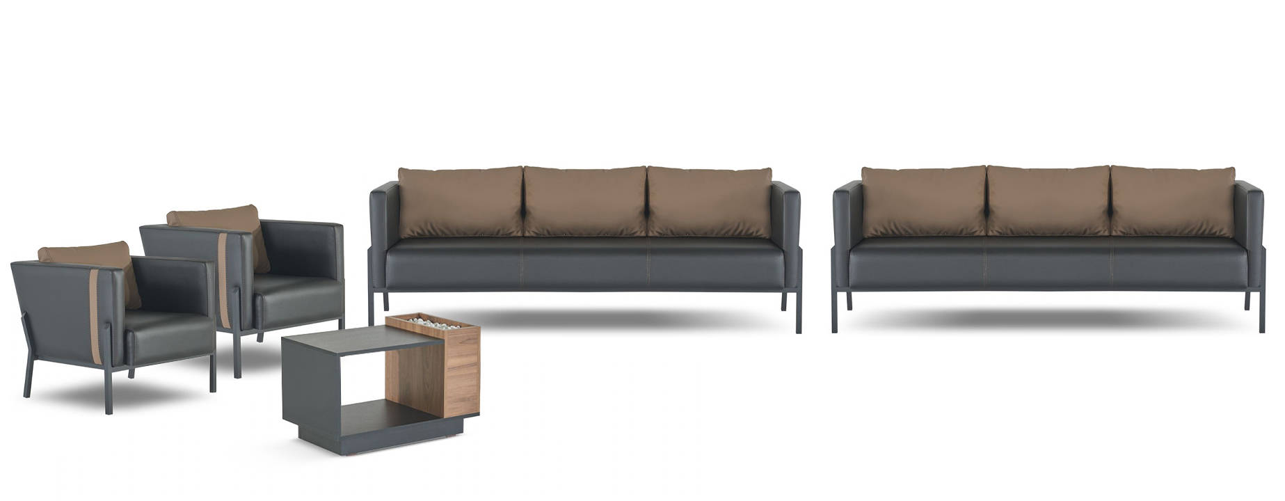 Black Office Designer Upholstered Furniture Luxury 3-Seater Coffee Table 5-Piece Set