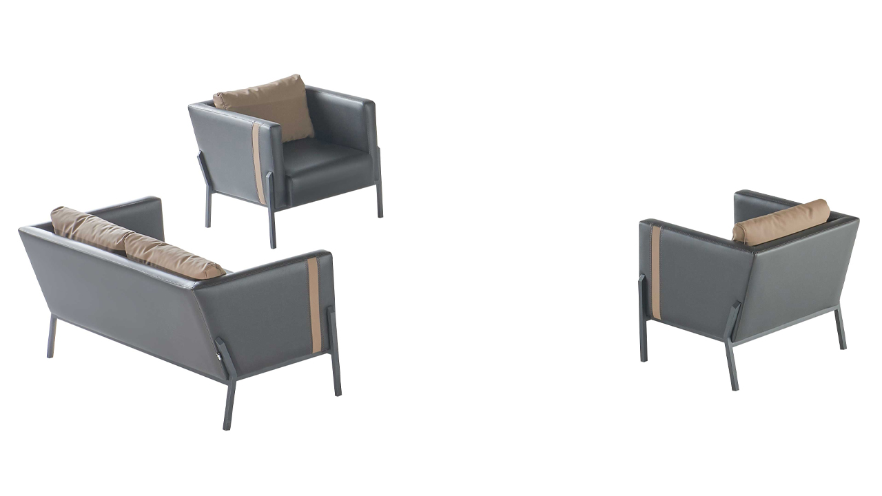 Home office seating furniture luxurious faux leather 2-seater 2x leather armchairs