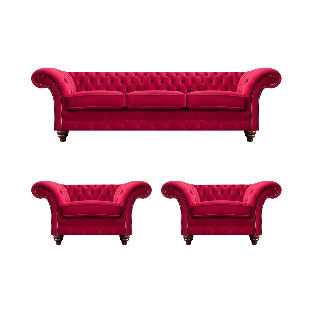 Exclusive Red Chesterfield Sofas Designer Couches Armchairs 3-Seater 3-piece