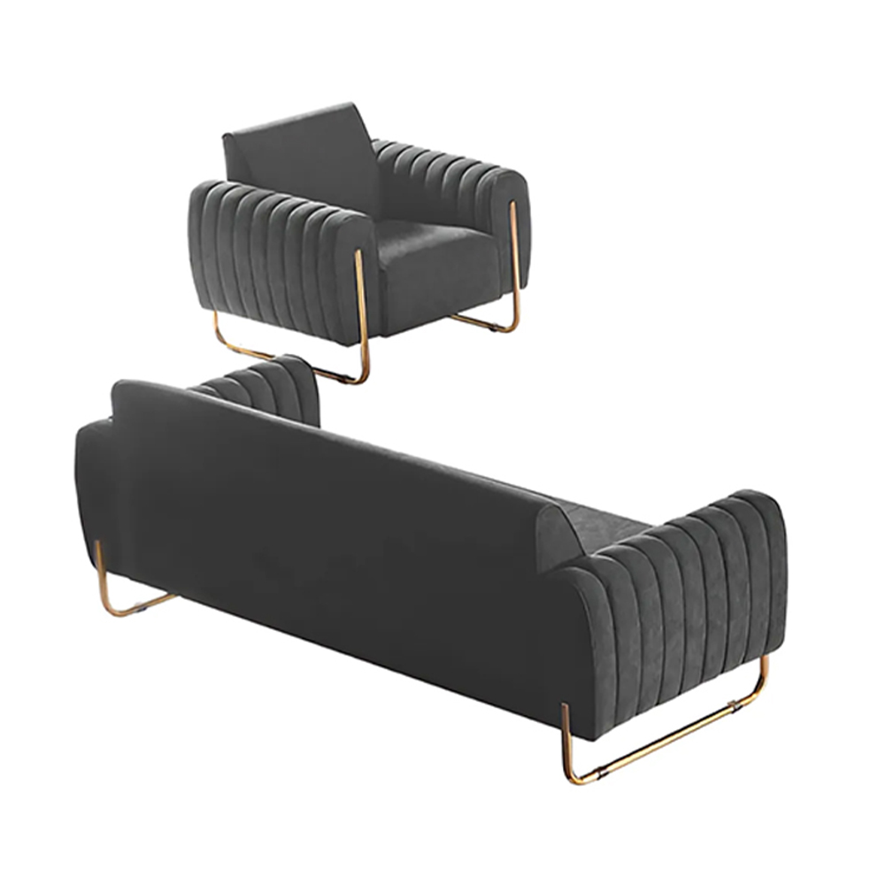 Fabric sofas 2-piece home office set 3-seater with armchair gray solid color