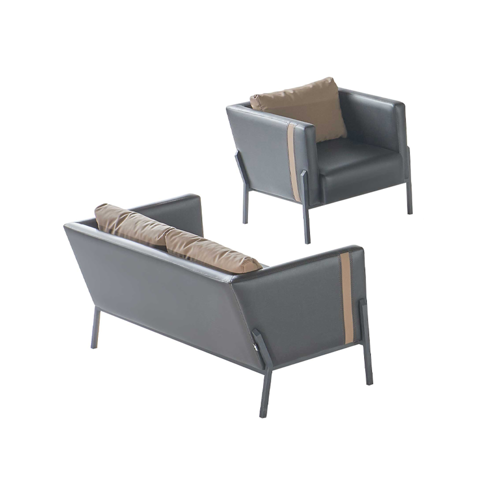 Home office seating Luxury gray leather 2-seater Elegant armchair