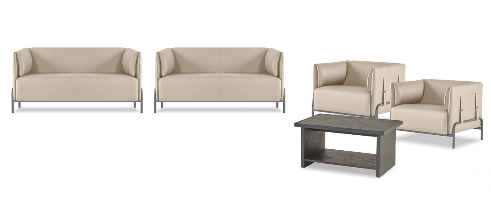 Light beige home office furniture designer 2x loveseat luxury armchairs table