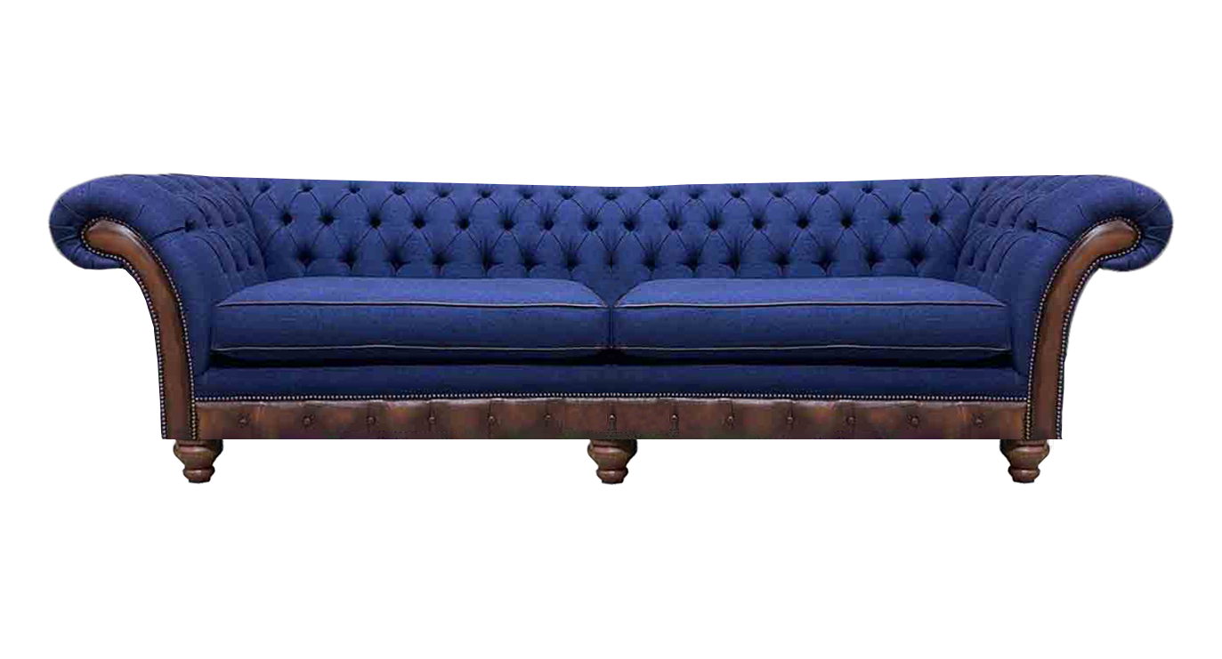 Dark blue Chesterfield upholstered couch living room two-seater textile furniture