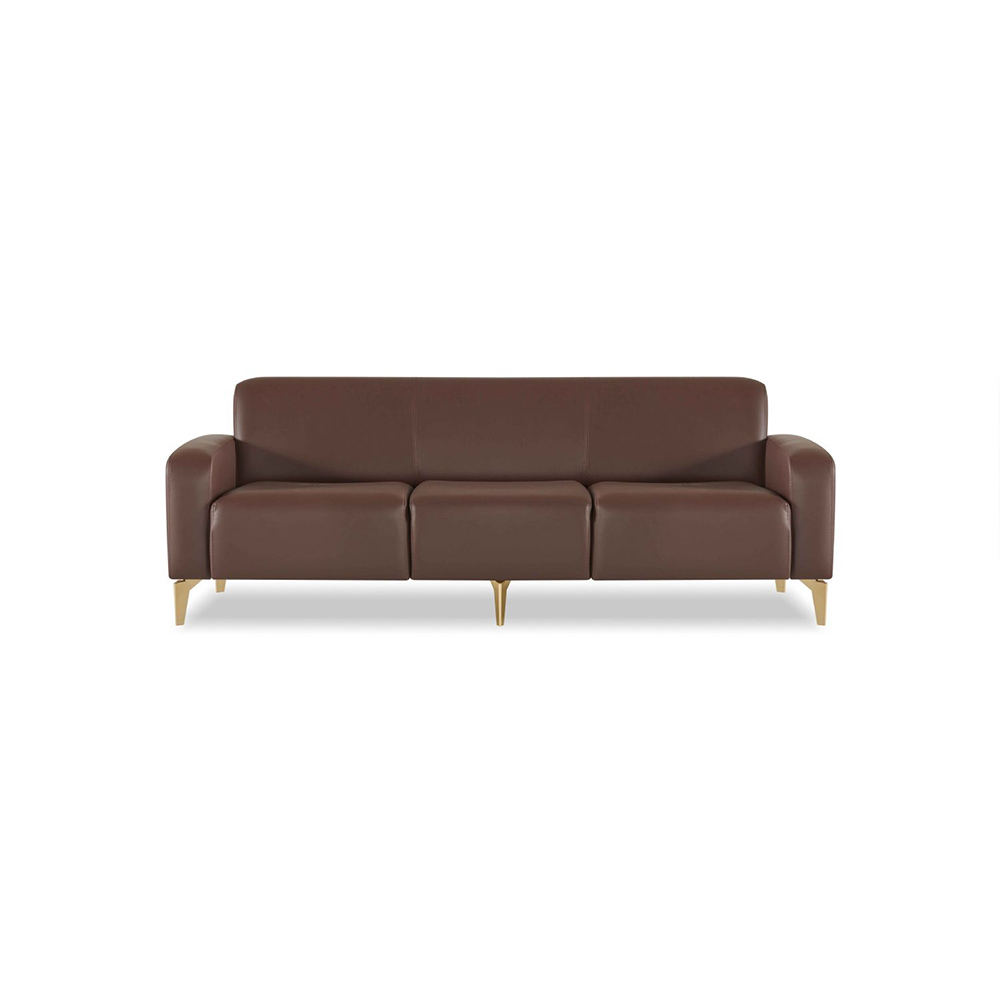 Brown Sofa 3-Seater Solid Color Stainless Steel Gold Legs Modern Study Room