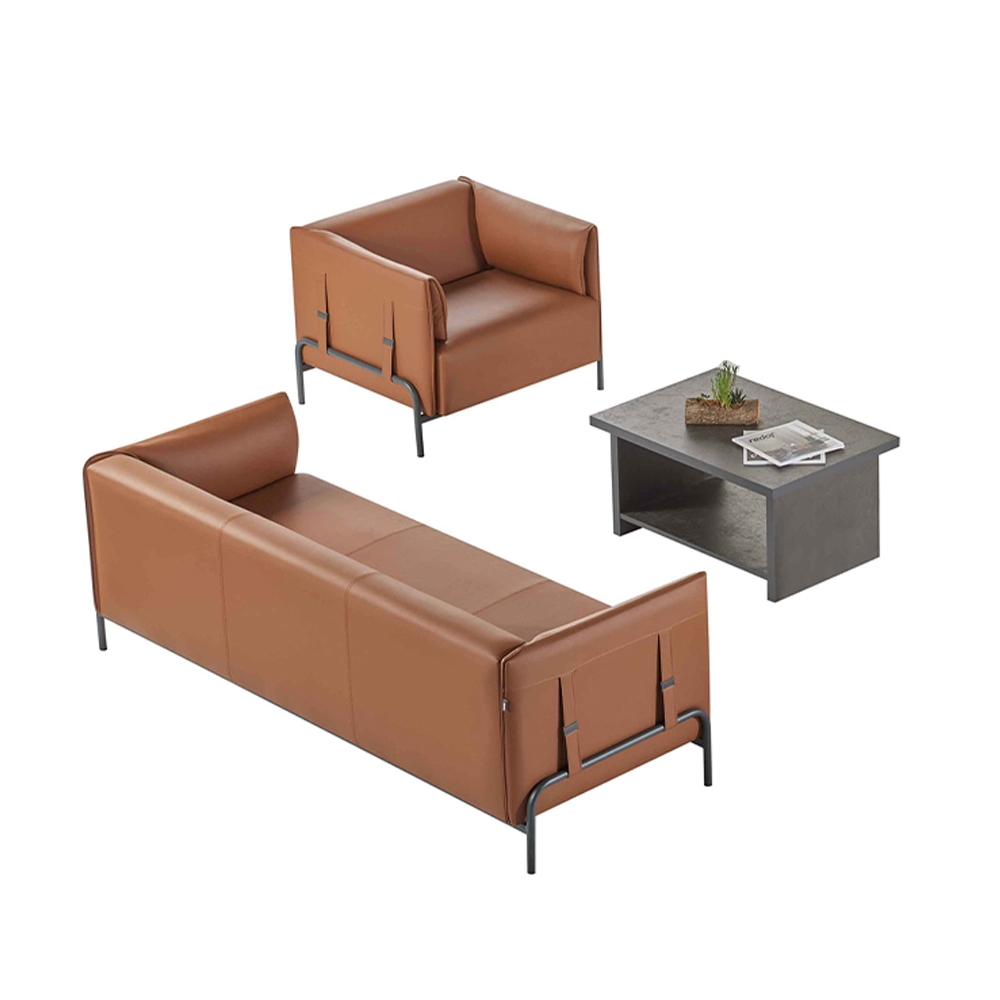 3-piece seating furniture Brown 3-seater Armchair Gray color Coffee table Study room