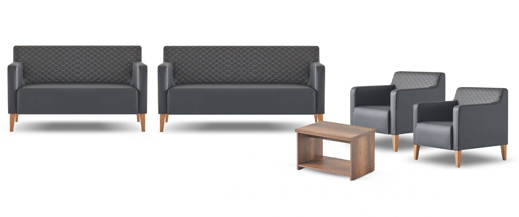 Home office set 5-piece black 3-seater 2-seater 2 armchairs coffee table