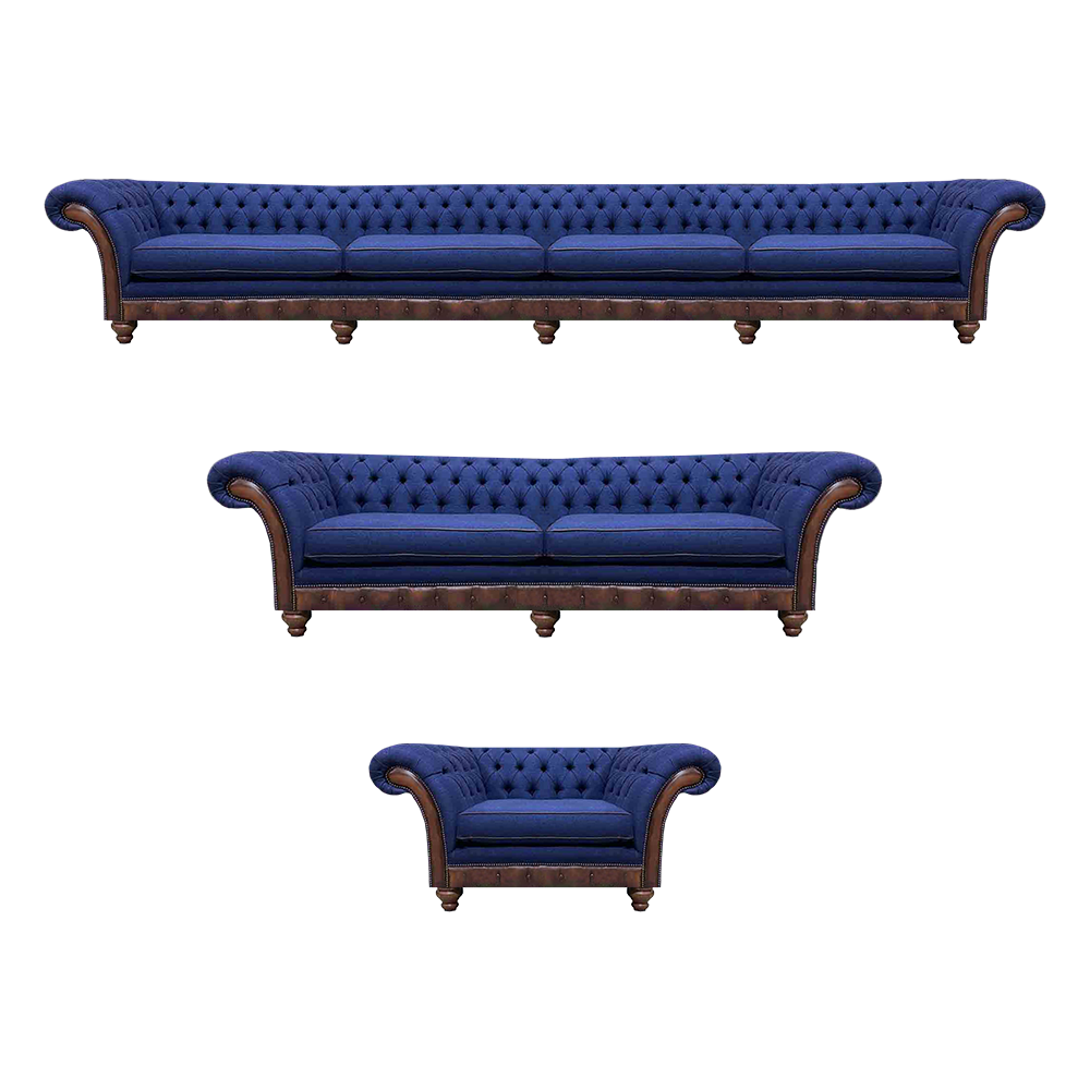 Dark blue Chesterfield suite luxurious upholstered seating furniture sofas