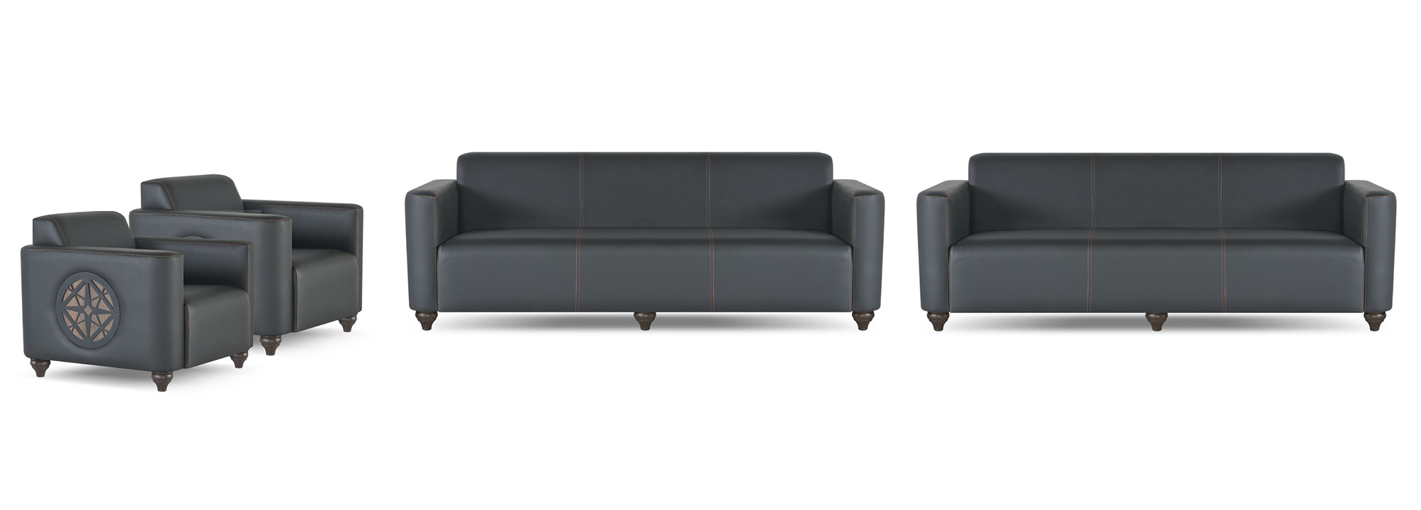 Home office set 4 pieces 2x 3-seater 2x armchair black solid color modern