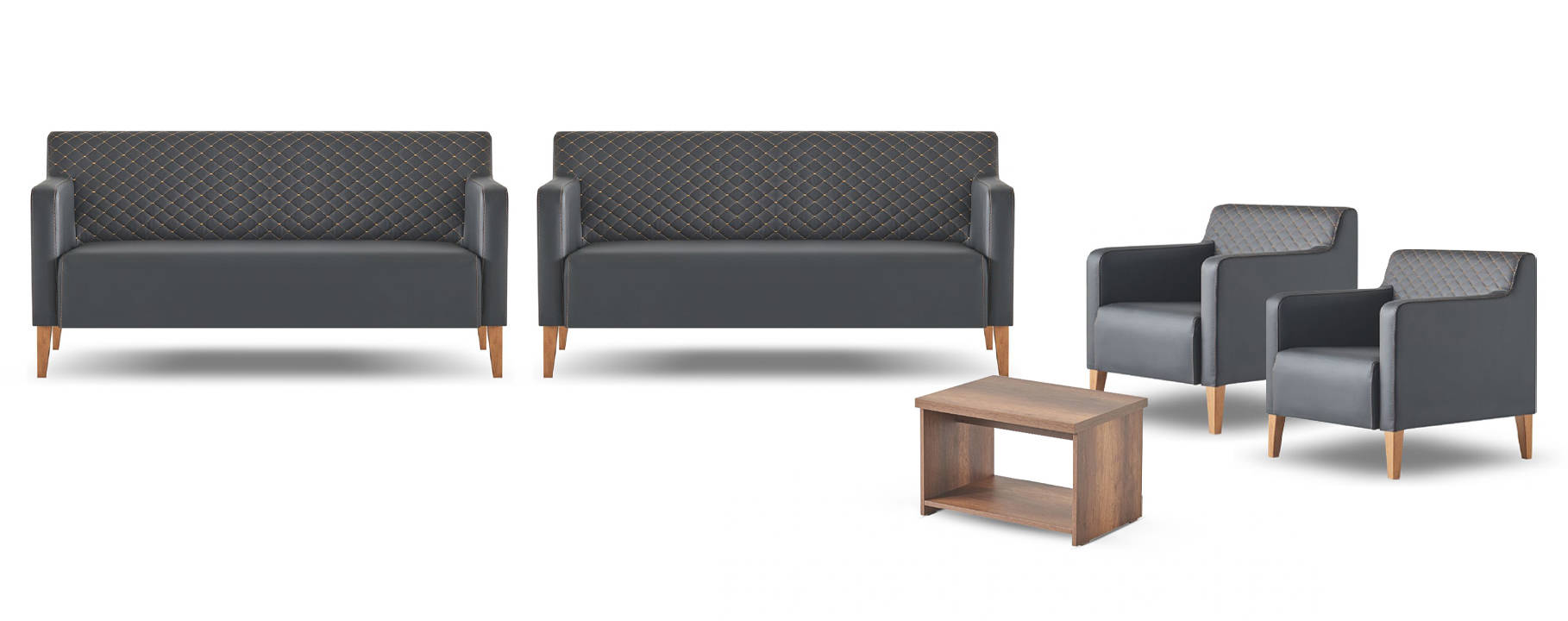 Office room set 5 pieces black 2x 3-seater 2x armchairs brown coffee table