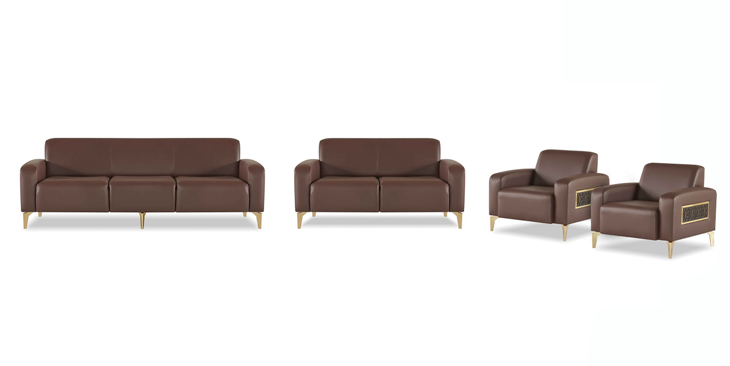 Home office set 3-seater 2-seater 2x armchairs brown solid modern
