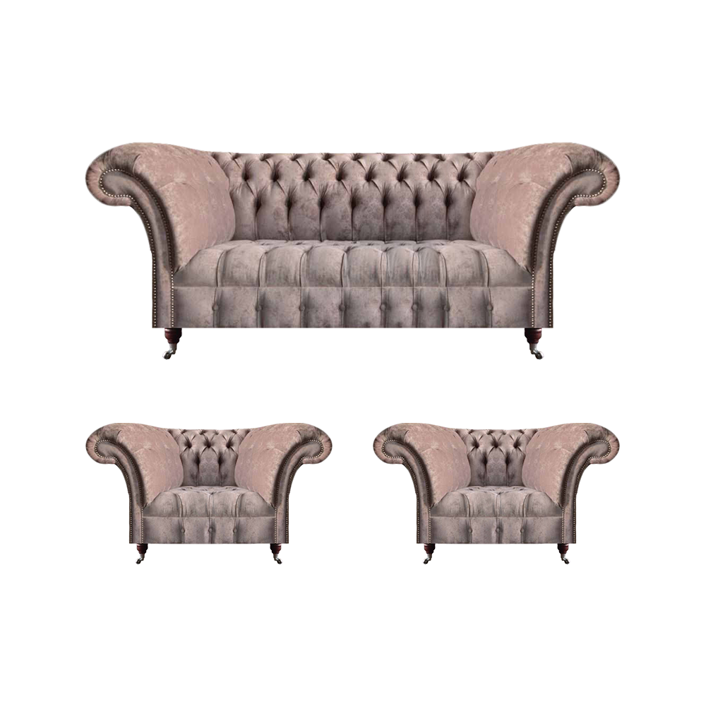 Gray luxurious living room sofa set 3+1+1 Chesterfield fabric seating