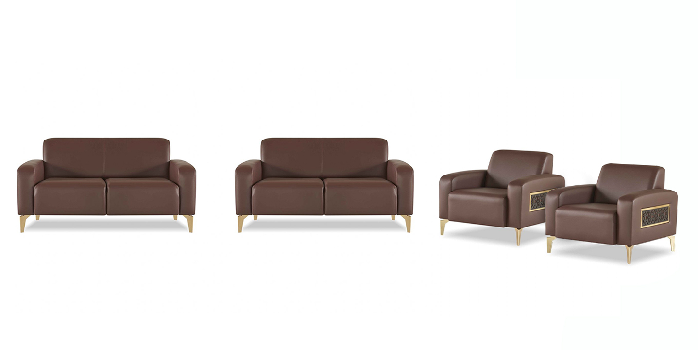 Home office set 4-piece 2x 2-seater with 2x armchair brown solid color modern