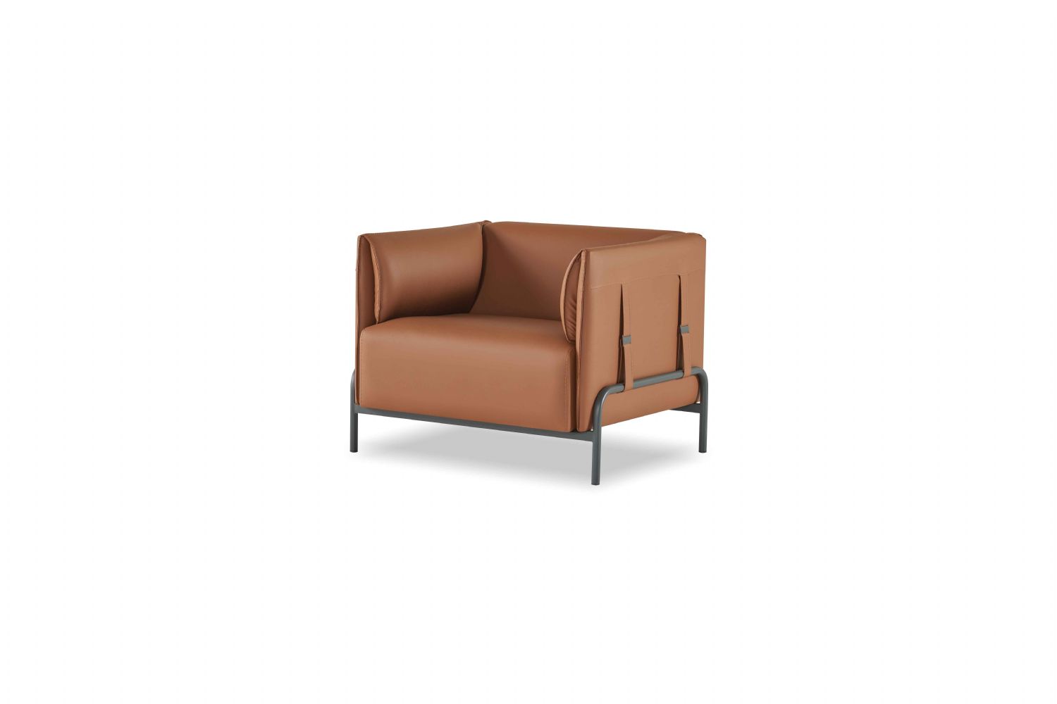 Brown Armchair Solid Color Modern Office Living Room Stainless Steel Legs