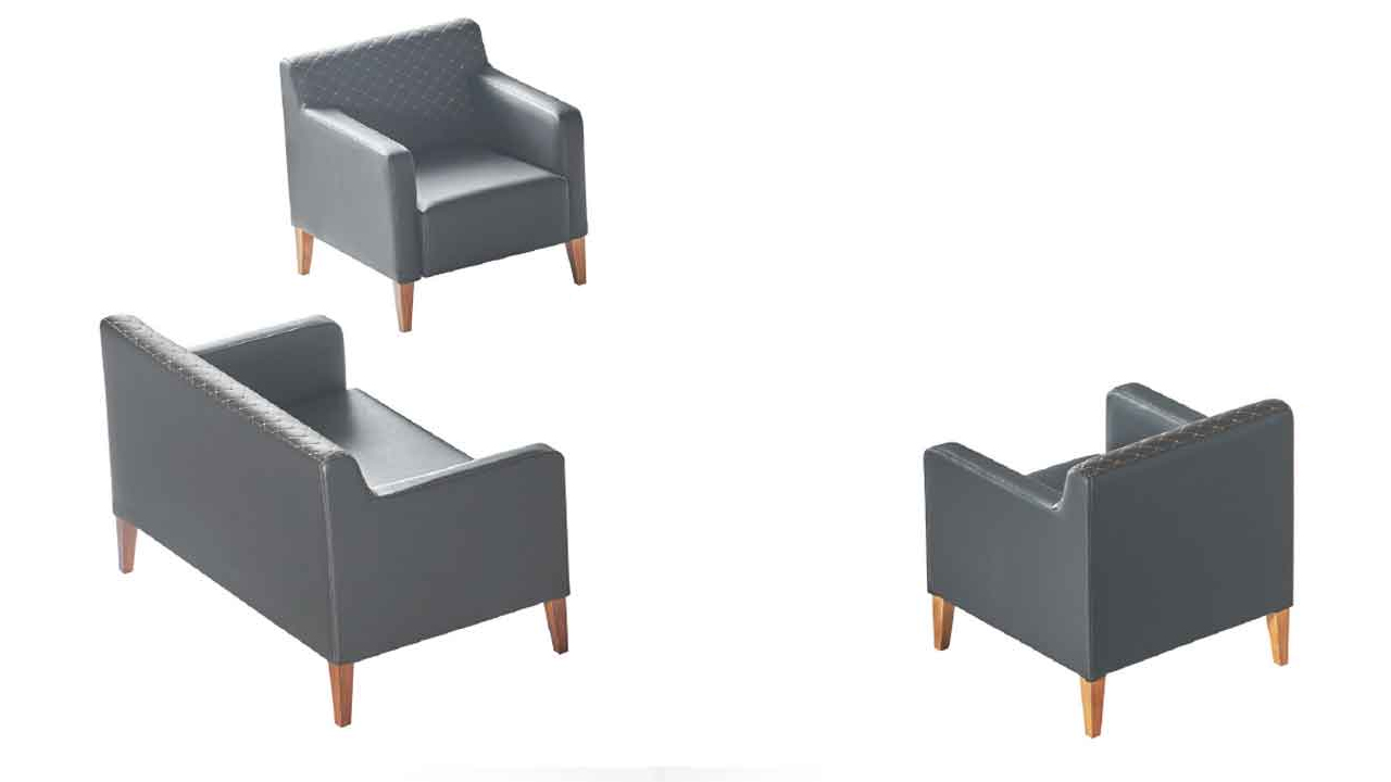 3-piece home office set 2-seater 2x armchairs black solid color living room