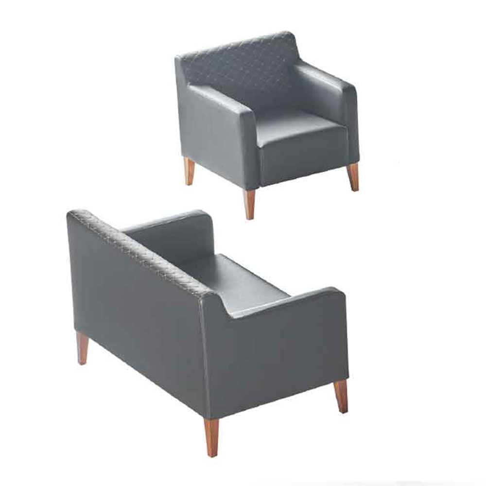 Office Room Set 2-piece Black 2-Seater Armchair Solid Color Living Room