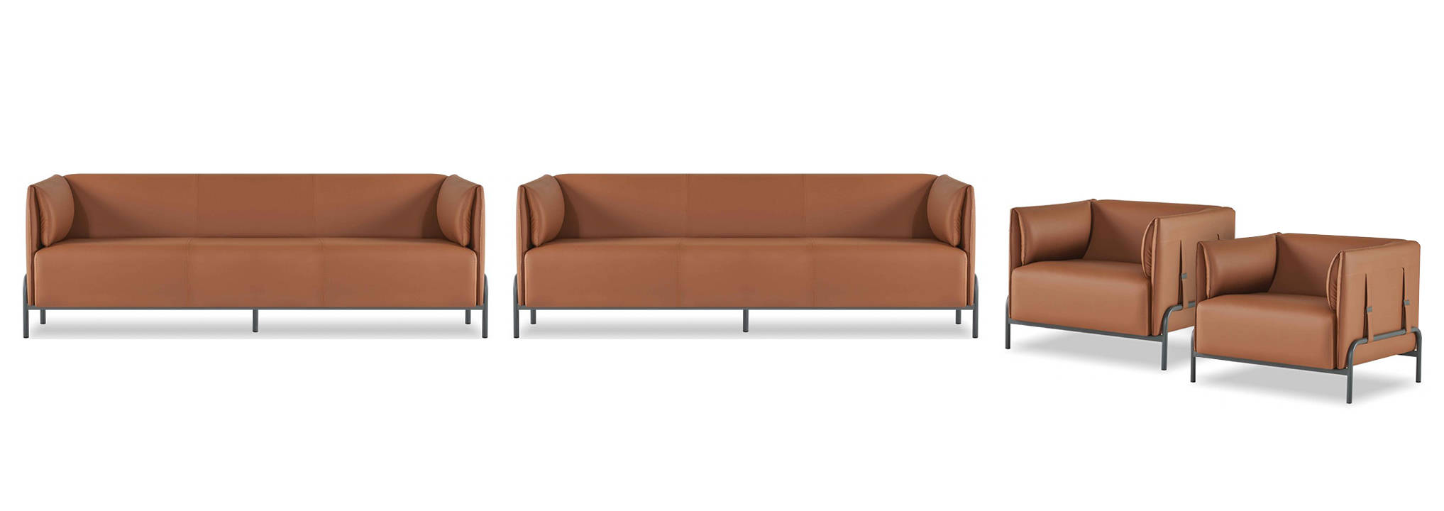 Brown leather designer office furniture 2x three-seater armchairs