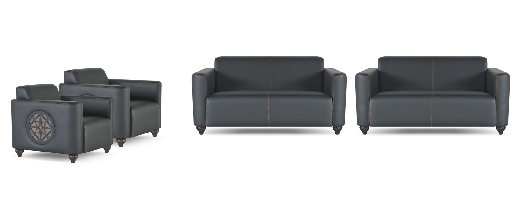 Office set 4 pieces 2x 2-seater with 2x armchairs black color living room