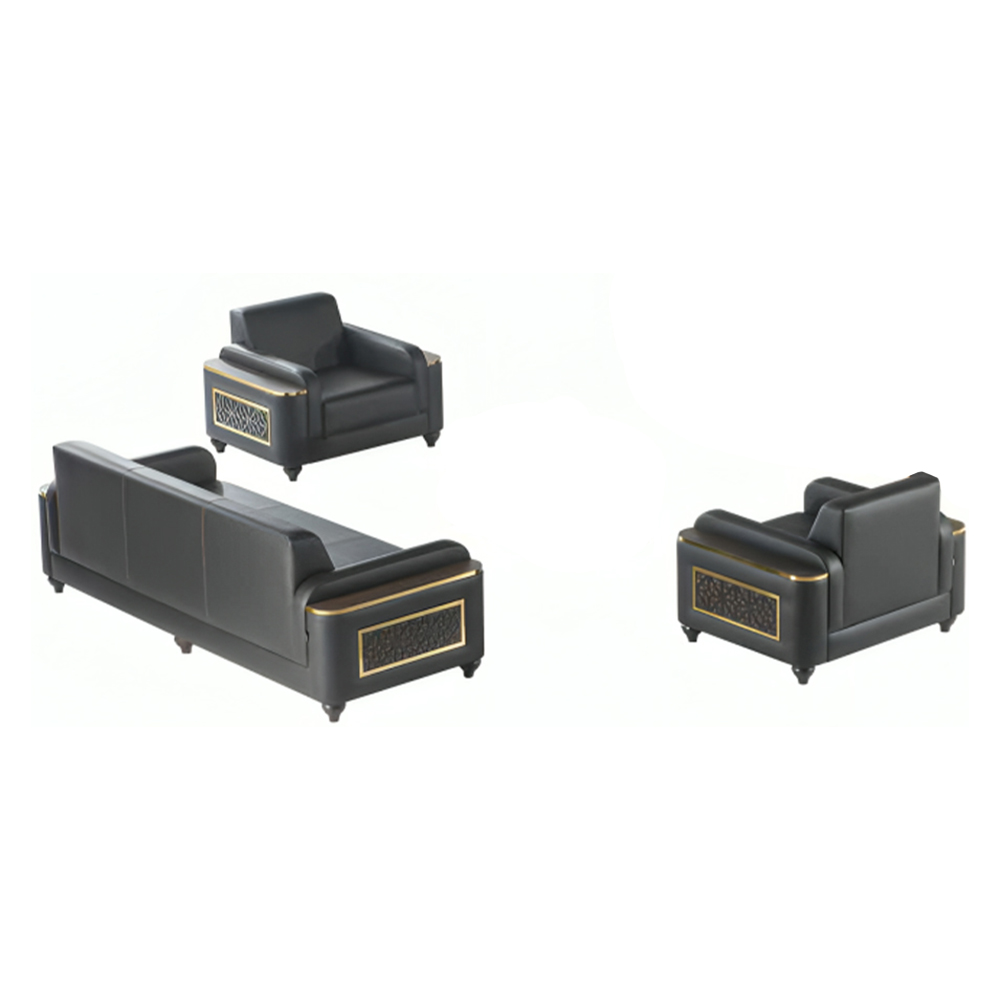 Sofa set 3-piece 3-seater 2x armchair black color living room office