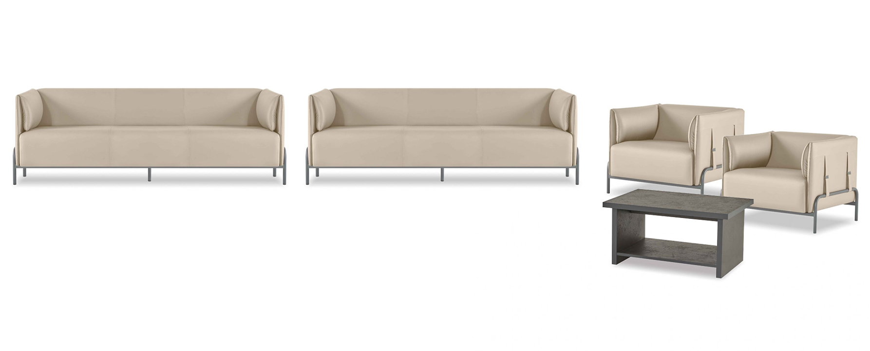 Home Office Set 5 pieces Beige 2x 3-seater 2x Armchair Grey Modern Coffee Table